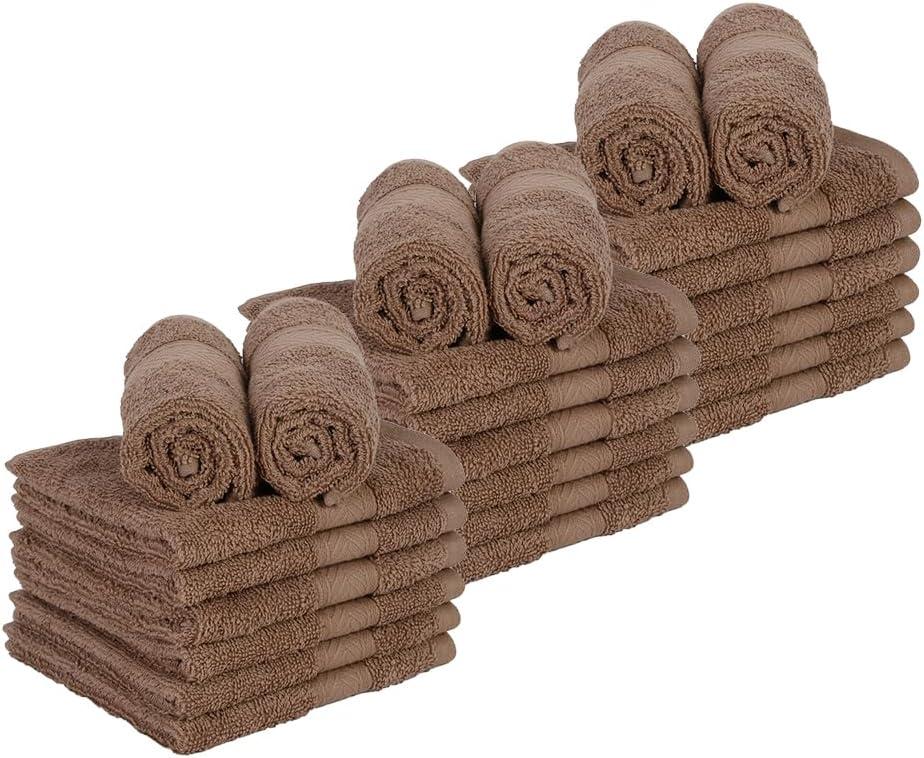 Casa Lino Face Towels & Body Wash Cloths for Showering - 100% Cotton Wash Cloths for Bathroom - Highly Absorbent & Quick Drying Washcloth Set - Cotton Washcloths 24 Pack (12" x 12") - (Brown) (Wash Cloths (24 Pcs), Coffee)