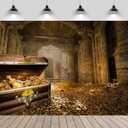 7x5ft Treasury Hall Backdrop Gold Coins Treasure Boxes Lost Ancient Treasures Kingdoms and Castles Background Pirate Treasure Halloween Festival Party Decor Photo Studios Props (B1-1324)