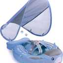 Mambobaby Baby Swim Float with Tail & UPF Sun Canopy Special Edition Blue, Medium