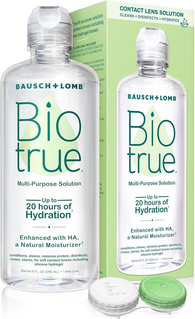 Biotrue Contact Solution, Multi-Purpose Solution with Lens Case, Cleans, Conditions, Hydrates, Disinfects, Removes Protein, Dirt & Debris, Contact Lens Cleaner & Storage, 10 Fl Oz (Pack of 1)