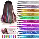 Mckanti 10 Colors Hair Tinsel Kit with Tool, 47 inch 2000 Strands Tinsel Hair Extensions for Women Girls, Fairy Hair Tinsel Glitter Sparkling Shiny Colorful Synthetic Hair for Party Daily Life Fashion