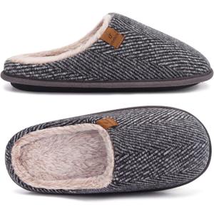 COFACE Mens Cozy Memory Foam Scuff Slippers Casual Slip On Warm House Shoes Indoor/Outdoor Sandal Slippers With Arch Support Rubber Sole Size 7-15 (11, Grey Twill)