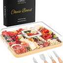 Portable Travel Charcuterie Board with Lid and Handle - Large Bamboo Cheese Board with 4 Cheese Knife Set for Outdoor, Picnics - Weddings, House Warming Gift for Women (6 Compartments, White)