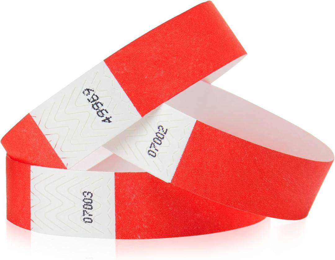 2,000 WristCo Neon Red Tyvek Wristbands for Events - Tamper-Proof Design & Fluorescent Color Prevent Reuse Premium-Grade Bracelets for Hospital & Medical ID, Party & VIP Identification