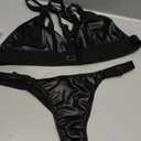 Garter Lingerie Set With Garter Belt 2 Pieces Strappy Bra and Panty Set Adjustable Black XL