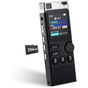 Professional 264GB WUCOTC Digital Voice Recorder - Voice Activated Recorder for Lectures Meetings - 18000 Hours Recording Device with Playback, MP3 Player, Password Protection, Variable Speed., Black