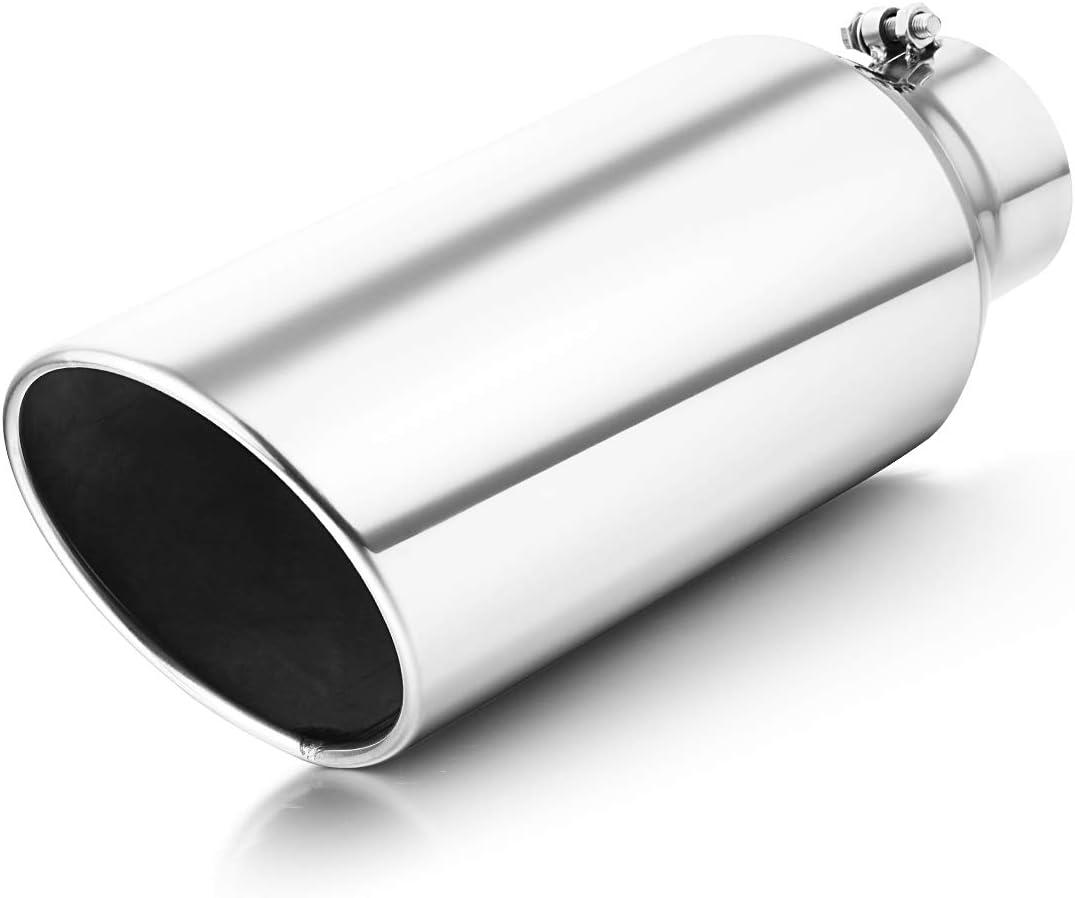 A-KARCK Exhaust Tip 4 Inch Inlet, Universal 4'' Inlet 7" Outlet 18" Long Stainless Steel Bolt On Exhaust Tailpipe Polished Muffler Tip for Truck