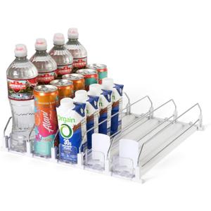 White Spring-Loaded Drink Dispenser for Fridge  Automatic Beverage Pusher Organizer for Cans & Bottles  Self-Facing Refrigerator Can Dispenser, Soda Organizer for Kitchen