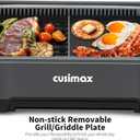 CUSIMAX Smokeless Grill, Electric Indoor Grill, 1500W Korean BBQ Grill with Non-stick Removable Grill/Griddle Plate, LED Smart Display & Tempered Glass Lid, Grey