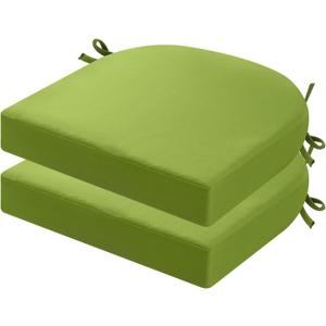 idee-home Thick 17" x 17" x 3" Patio Chair Cushions Set of 2, Waterproof with Ties, Seat Cushions for Outdoor Furniture, Dining Chair Pads Green