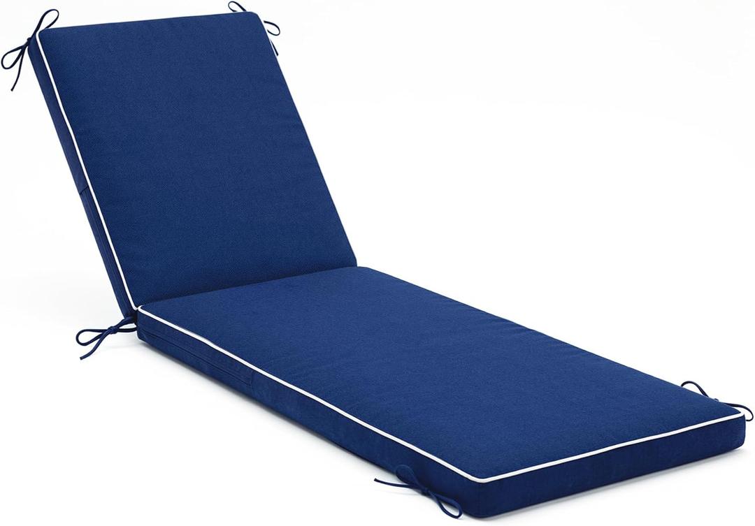 Chaise Lounge Cushions Outdoor, Patio Furniture Lounge Cushion | Waterproof & Fade Resistant Patio Lounge Chair Cushions with Ties for Patio, Pool, Lawn and Beach, 72 x 21 Inch Navy Blue
