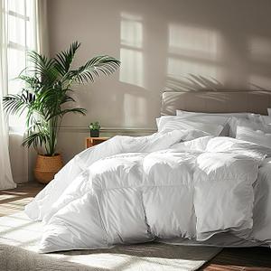 Serta Goose Feather Down Fiber Comforter Twin Size - 100% Cotton Cover Duvet Insert - Hotel Luxury Hypoallergenic Bedding Comforter All Season Medium Warmth 68 x 90 Inch White