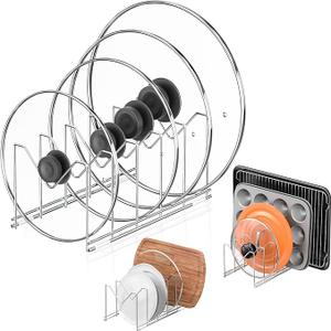 HzTinT 3 Pack Pot Lid Organizer for Cabinet, Stainless Steel Pot Lid Rack with Antislip Pad, Lid Holder for Pans Pots, Bakeware, Plates, Cookie Sheets, Trays, Dish, Cutting Boards, Classic Black