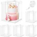 Ocmoiy 10x10x12Inch Clear Cake Box, 5 Pcs Tall Cake Boxes with Ribbon, Treat Transport Boxes for Wedding, Birthday, Party