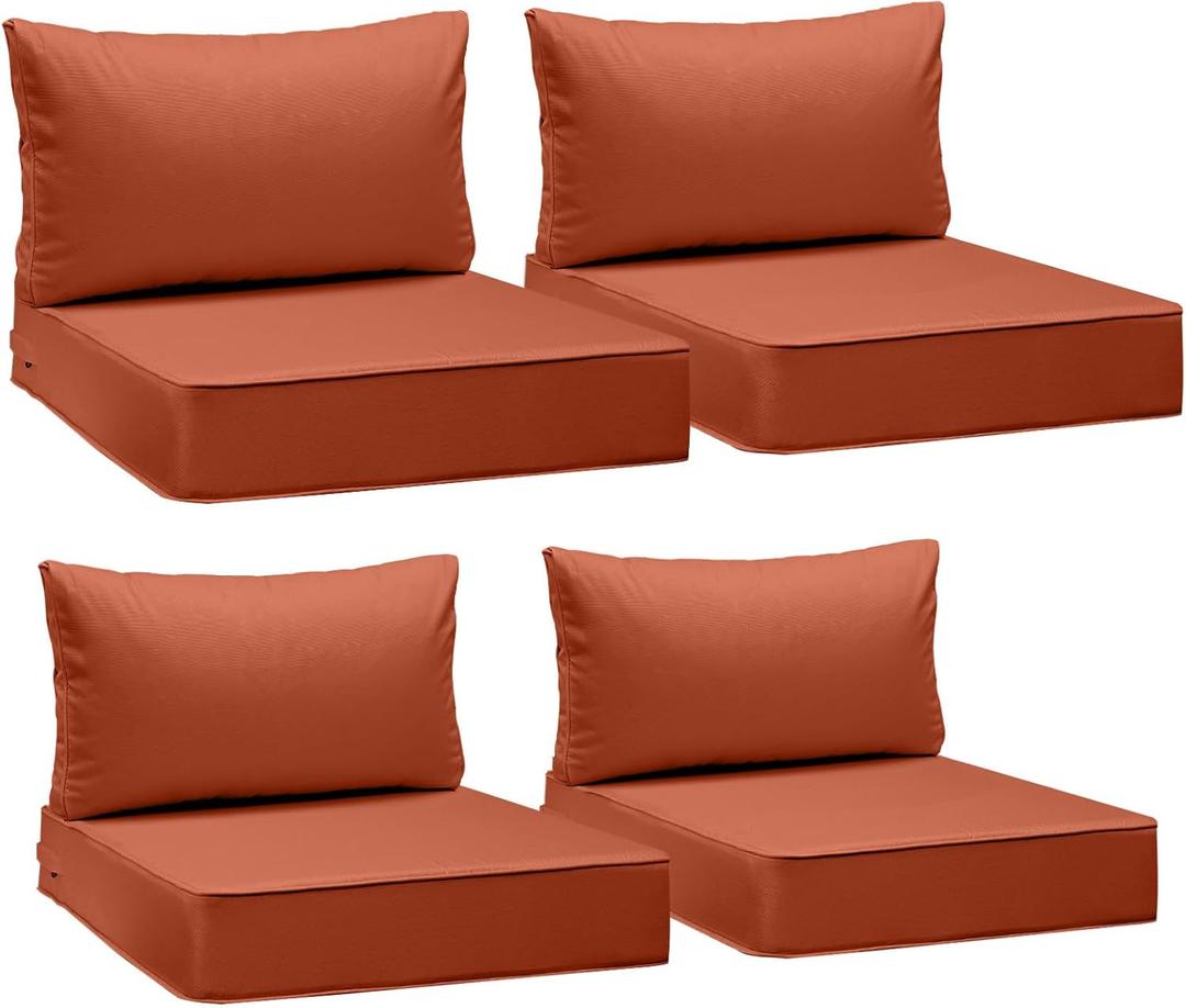 AAAAAcessories Outdoor Deep Seat Cushions, Waterproof, Fade-Resistant Patio Furniture Replacement Cushions, 24" x 24" x 5" + 24" x 13.5", Set of 4, Rust