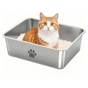 Stainless Steel Cat Litter Box, Metal 6inch High Sided Cat Litter Pan, Indoor Litter Tray, Large Cat Litter Box, Pet Toilet Supplies for Cats, Rabbits, Easy Clean, Non Stick, No Smell (L)