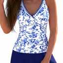 ROSEWE Two Piece Tankini Swimsuits for Women, Tummy Control Bathing Suit with Skirt, V-Neck Swimdress Navy Blue, size 18w