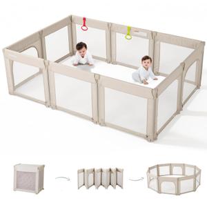Doradotey 10 Panel Foldable Baby Playpen for Toddlers 1-3, Adjustable Shape Large Indoor Playard, No Tools Assembly, 360° Breathable Mesh, Separate Washable Panels Safety Fence,Grey