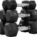 Rubber Encased Hex Dumbbell Set Contoured Handle for Muscle Toning, Strength Building & Full Body Workout, 60LB, 100LB and 150LB Set