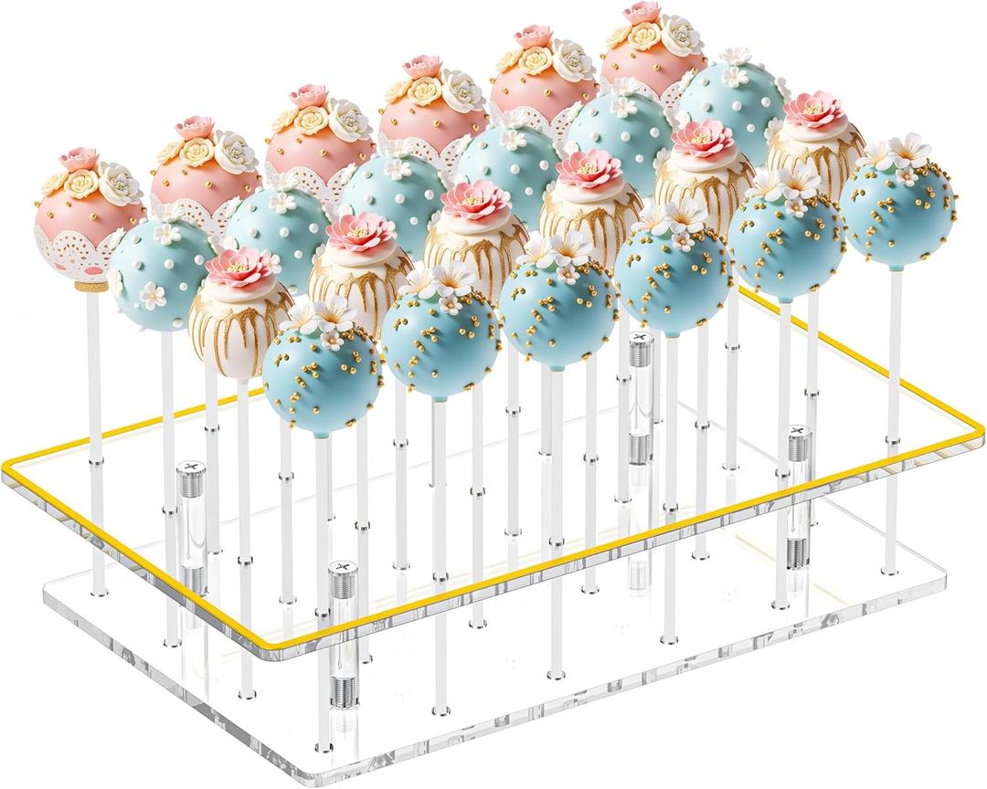 Cake Pop Stand 24 Holes Lollipop Display Stand, Acrylic Clear Cake Pop Holder Lollipop Display for Dessert Table Weddings Birthday Party Halloween Candy Decorative