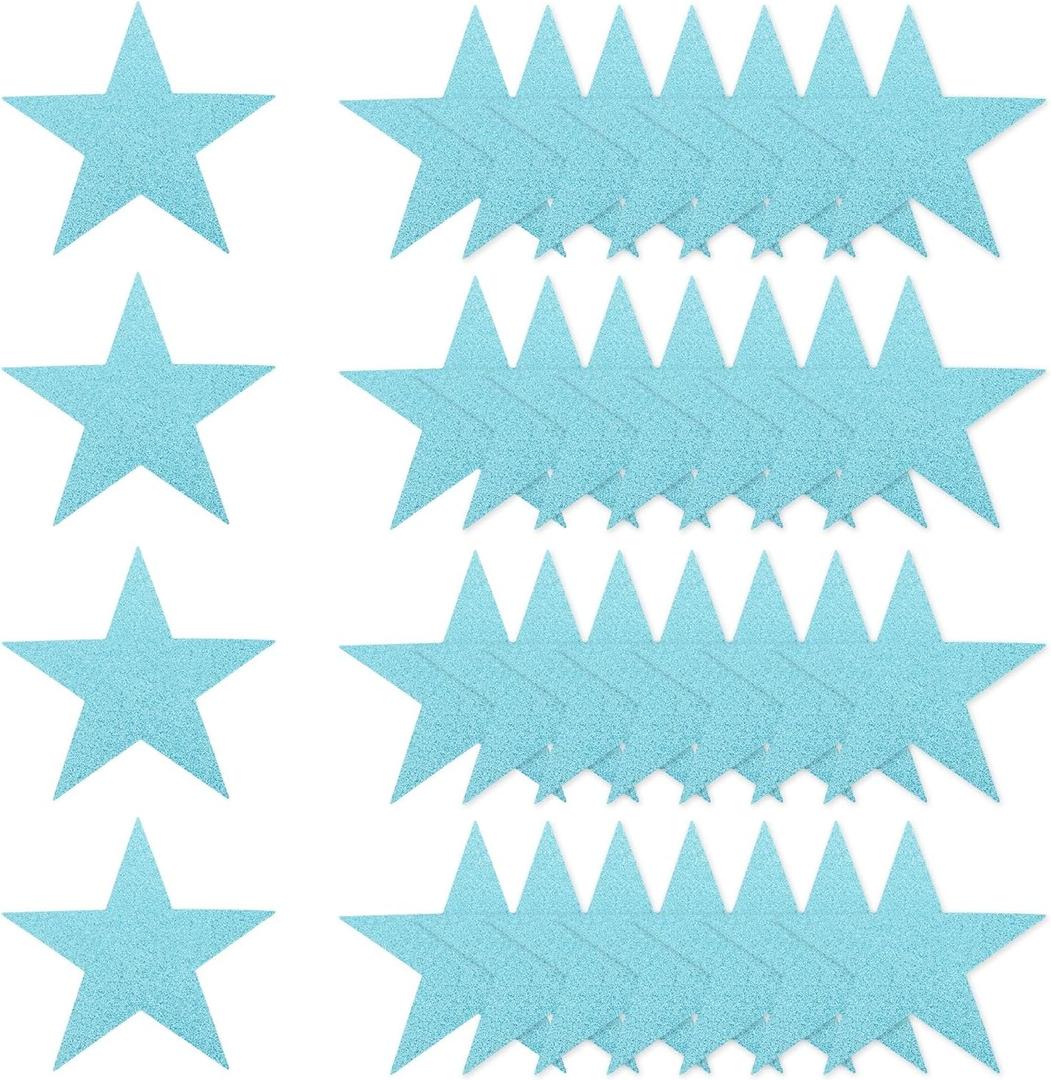 MECCANIXITY 48 Pcs Glitter Stars Cutouts Decoration, 6" Paper Star Confetti Cutouts Stars Shiny for Bulletin Board Wall Classroom Party Supplies, Light Blue