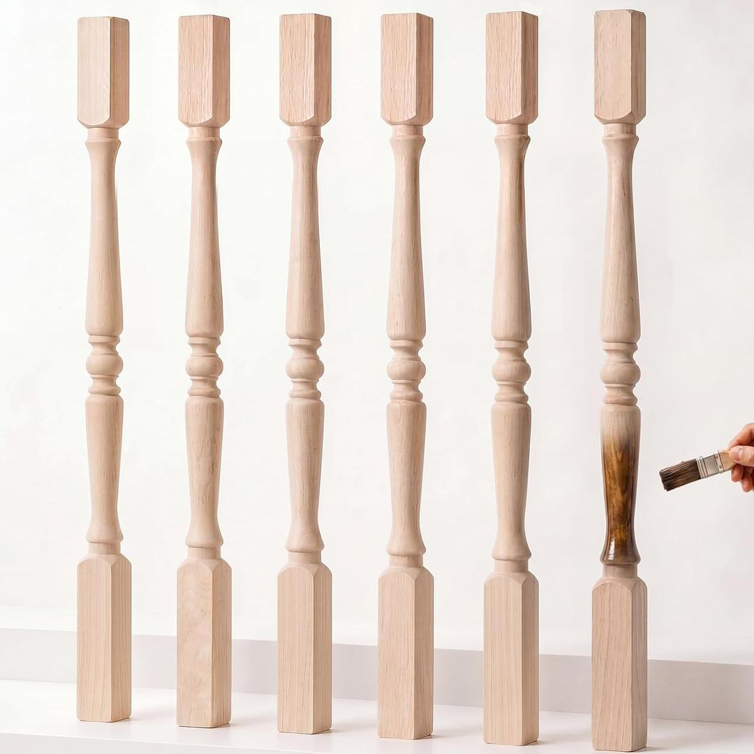 Junkin 6 Pack 37.4" Wooden Baluster Spindles Wood Stair Balusters | Unfinished Wood Baluster, Decorative Wood Spindles Unpainted, Wooden Spindles for Crafts, Woodworking, Furniture Improvement