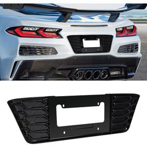 Black Rear License Plate Frame,ABS Plastic Rear Trunk License Plate Base Frame Grill Vent Insert Cover Trim Protector Accessories for Corvette C8 Z06 2023+ and for C8 E-ray 2024+