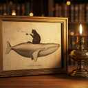 Vintage Gold Framed Funny Black Cat Canvas Wall Art Retro Maximalist Painting Picture Whale Wall Decor Abstract Poster Print Artwork for Bathroom Living Room Bedroom Home Decoration 9x11in