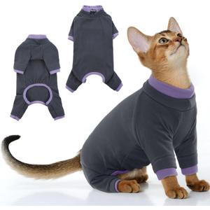 PUMYPOREITY Sticky Hair Cat Clothes, Prevent Hair Loss Cat Pajamas, Soft Cat Sweaters for Cats Only, Cat Hair Sticky Onesie, Cat Recovery Suit After Surgery, Black, S