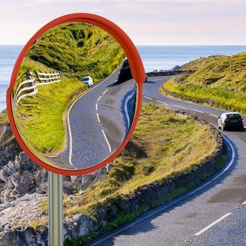 24" Comvex Traffic Mirror - Wide Angle Curved Safety Mirror w/Adjustable Bracket for Outdoor Indoor Driveway Road Shop Garage Parking Lot Blind Spot