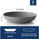 Y YHY Pasta Bowls Set of 6, Large Salad Serving Bowls, Porcelain Soup Bowls 30 Ounces, Wide and Flat, Microwave Dishwasher Safe, Matte Grey