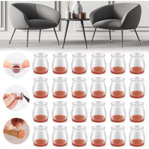 24PCS Upgraded Silicone Chair Leg Floor Protectors for Hardwood Floors, Furniture Sliders for Chair Legs, Felt Bottom Furniture Pads, Anti-Slip Round&Square Cap Covers to Scratch and Reduce Noise (Universal Small(Fit:0.79"-1.18"))