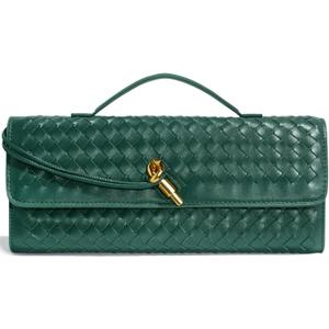 Woven Clutch Purses for Women, Formal Satchel Leather Evening Bag Shoulder Handbag (Emerald Green)