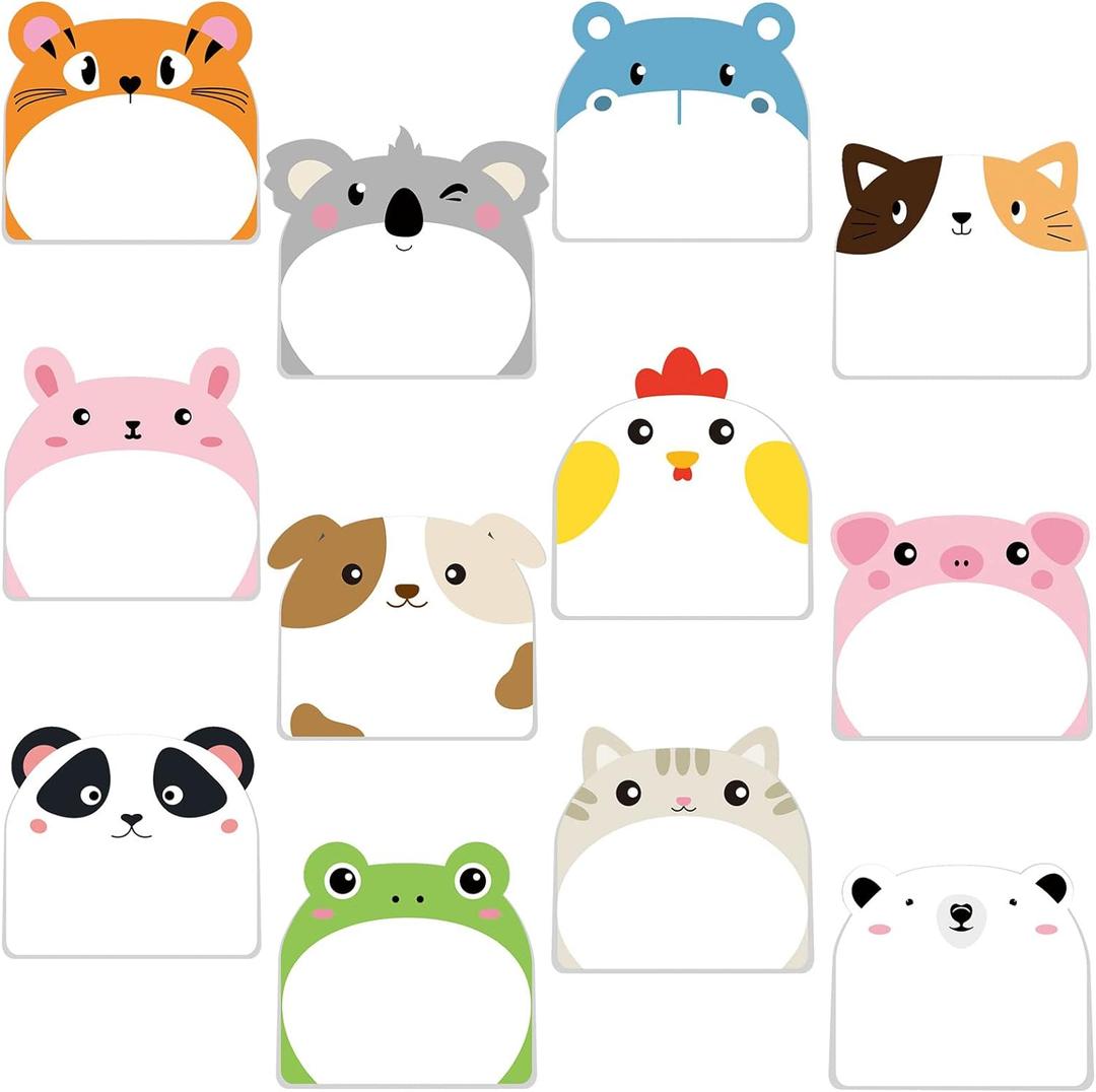 24 Pads Cute Sticky Notes Fun Kawaii Animal Sticky Notes Pads Bulk Cartoon Memo Self Adhesive Gift for Valentines Veterinary Office School Tab Party Supplies(Classic Animals)