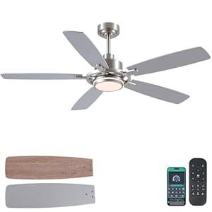 54"Sand Nickel Ceiling Fans with Lights and Remote, Modern Led Ceiling Fans with 3 Colors 6 Speeds, Reversible DC Motor