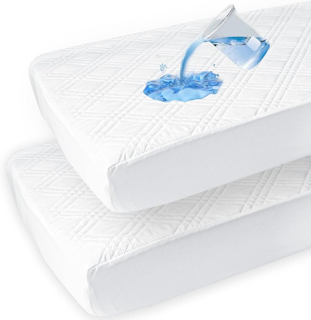 david's kids 2 Pack Waterproof Crib Mattress Protector, Fit Standard Crib and Toddler Mattresses, Ultra Soft and Breathable for Boys Girls Neutral, White
