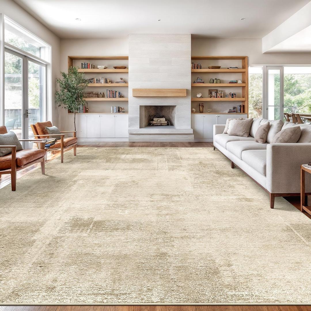 10x14 Washable Rug, Brown Area Rugs for Living Room Large Carpet | Stain Resistant , Non-Slip Backing,Low Pile Soft Large Carpet, 10'x 14' Rug For Kids Room Dining Room Nursery, Brown, 10' x 14' (Rectangular)
