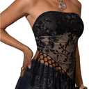 MakeMeChic Women's Sequin Tube Top Fringe Y2K Tassel Mesh Sheer Rave Sparkly Party Tops, X-Small (Black)