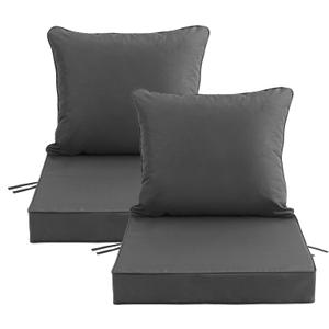 24x24 Inch Outdoor Chair Cushions Set of 2, Patio Furniture Cushions - Removable Cover, Water-Repellent, Fade-Resistant, Non-Slip Bottom & Straps, Replacement for Deep Seat Sofa & Couch - Dark Grey