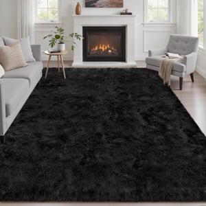 6x9 Area Rugs for Living Room Bedroom: Ultra Soft Fluffy Shag Rug Upgrade Non-Slip Non-Shedding Large Fuzzy Plush Carpet Indoor Floor Carpets for Kids Room Playroom Nursery Dorms Home Decor Black