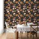 HAOKHOME Black Floral Wallpaper Peel and Stick Black/Yellow/Green Renter Friendly Contact Paper for Bedroom Bathroom 17.7in x 9.8ft