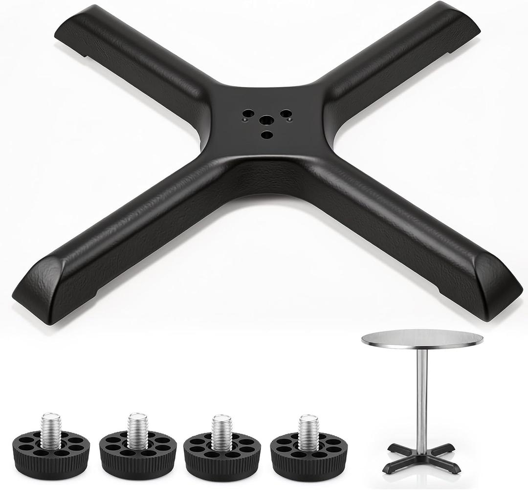 Sintuff 22" x 22" Commercial Restaurant Table Base, Black Cast Iron X-Base with Anti-Slip Feet, Heavy Duty Pedestal for 24-36" Round or Square Table Tops, Base Only