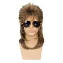 Mens Mullet Wig 70s 80s Halloween Cosplay Costume Wigs for Fancy Dress,Light Brown
