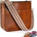 KlaOYer 2 Adjustable Strap Bag,Crossbody Bags Women,Guitar Strap Purse,Vegan Handbags Soft Shoulder Bag For Women (Brown 4)