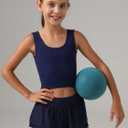 Girls Tank Tops Double Lined Ribbed Knit Crop Tops 2 Pack Basic Sleeveless Athletic Round Neck Dance Top (S)