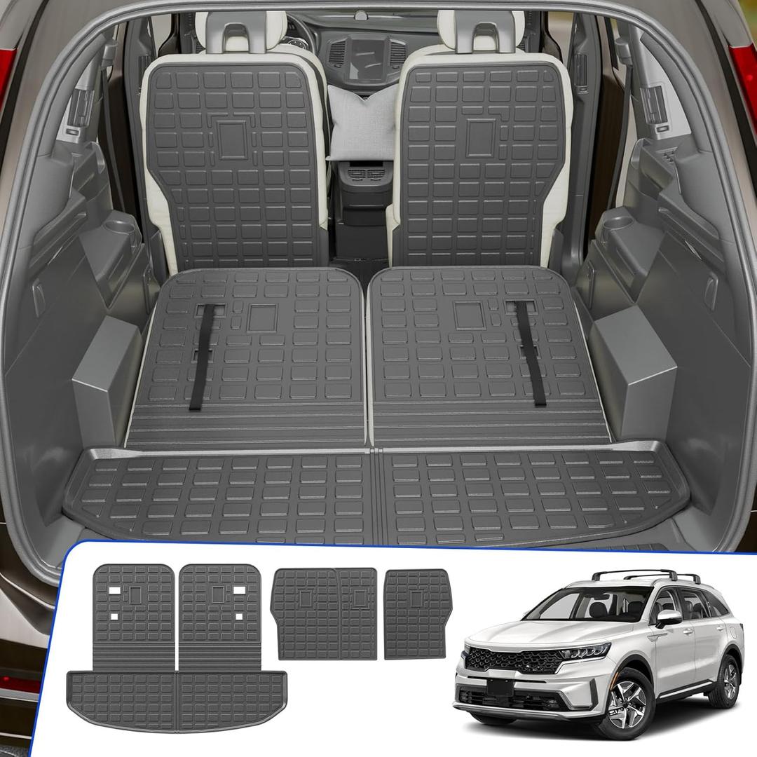 Rongtaod Trunk Mat Compatible with 2021-2025 2026 Kia Sorento 6&7 Seats Cargo Mat Cargo Liner Trunk Liner Back Seat Cover Kick Mat 2024 Sorento Accessories (Trunk Mat+2nd&3rd Row Backrest Mats)