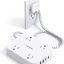 Flat Extension Cord 3 Ft, HANYCONY Power Strip with 4 USB Ports(2 USB C), 4 Widely Outlets Extender, Wall Mount, Desk Charging Station for Office, School, Travel and Dorm Room Essentials, ETL Listed (White)