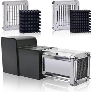 Electric French Fry Cutter, Sopito Stainless Steel Potato Cutter with 1/2-Inch Blade & 3/8-Inch Blade Perfect for Potatoes Carrots Cucumbers (1/2 Inch & 3/8 Inch Blade)