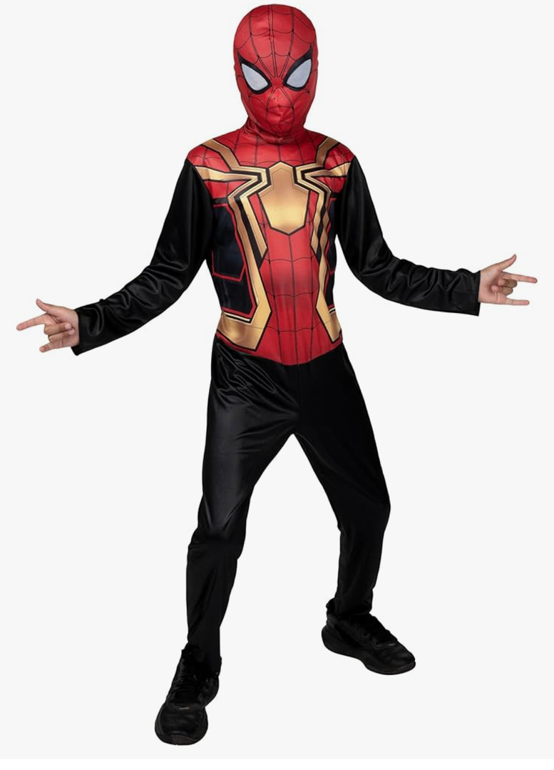 Marvel Integrated Spider-Man Official Youth Halloween Costume - Premium Quality Printed Jumpsuit with Pull On Fabric Mask