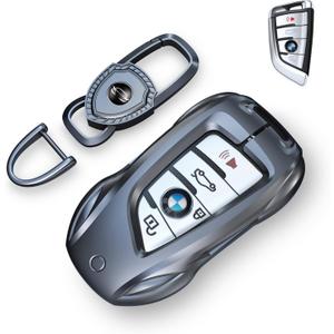 Key Fob Cover with Keychain for BMW, Metal Zinc Alloy Armor Case, 3s Install to Supercar Key, Compatible with X1 X3 X4 X5 X6 1 2 3 4 5 6 7 Series (Classic Blackfor BMW-B)
